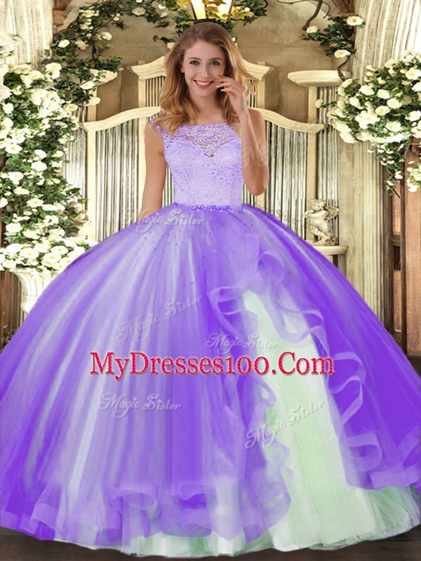 Enchanting Floor Length Lavender Sweet 16 Dress Scoop Sleeveless Clasp Handle