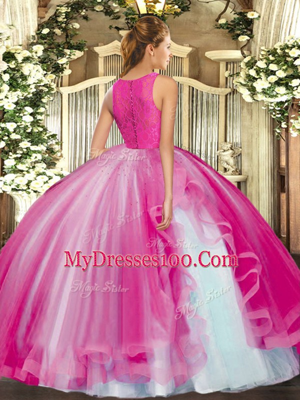 Enchanting Floor Length Lavender Sweet 16 Dress Scoop Sleeveless Clasp Handle