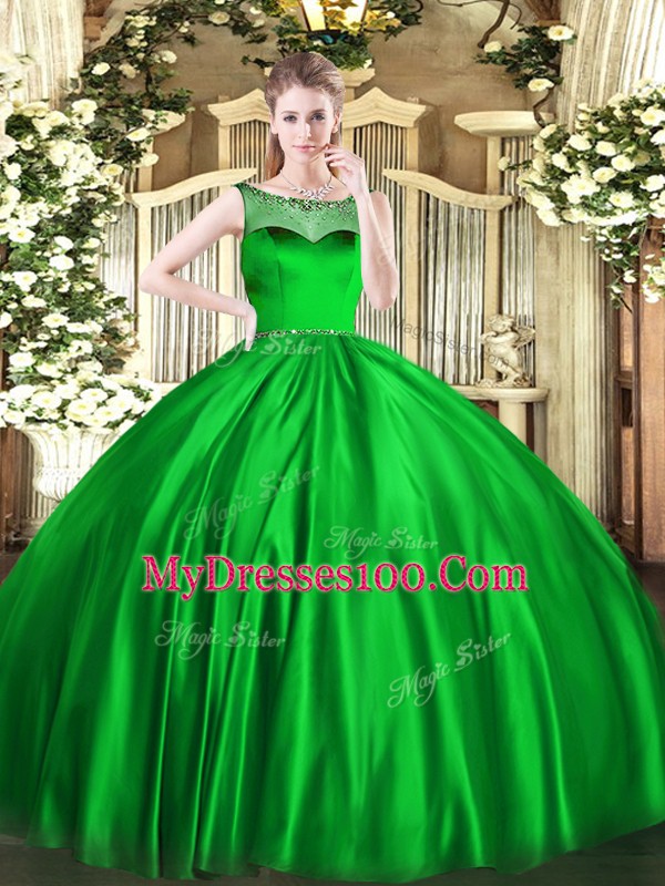 Simple Floor Length Green 15 Quinceanera Dress Scoop Sleeveless Zipper