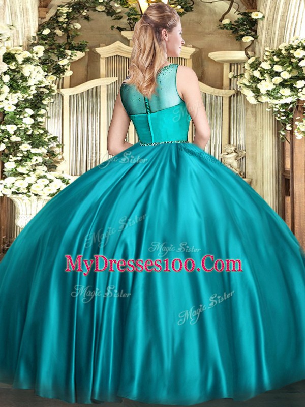 Simple Floor Length Green 15 Quinceanera Dress Scoop Sleeveless Zipper