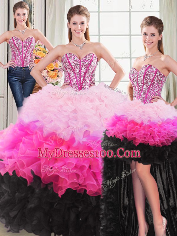 Amazing Sweetheart Sleeveless Lace Up Sweet 16 Dress Multi-color Organza
