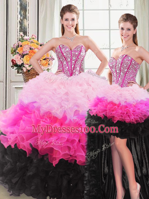 Amazing Sweetheart Sleeveless Lace Up Sweet 16 Dress Multi-color Organza