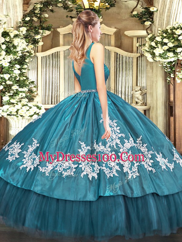 Floor Length Olive Green Quinceanera Gown Tulle Sleeveless Beading and Appliques