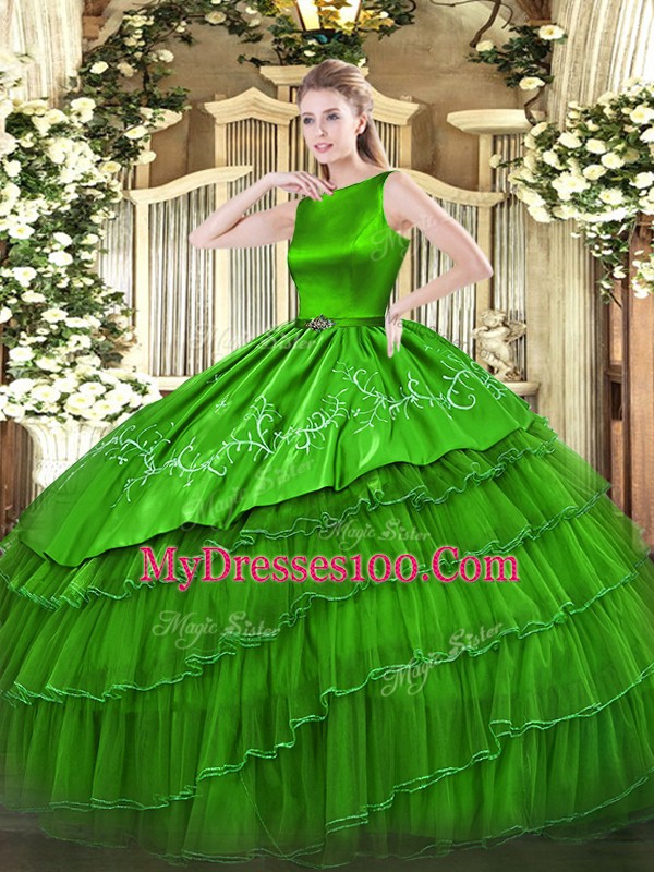 Sleeveless Clasp Handle Floor Length Embroidery and Ruffled Layers Sweet 16 Dress