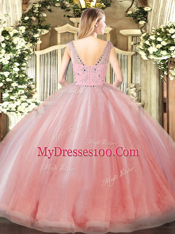 Best Selling Tulle Sleeveless Floor Length 15 Quinceanera Dress and Beading and Ruffles