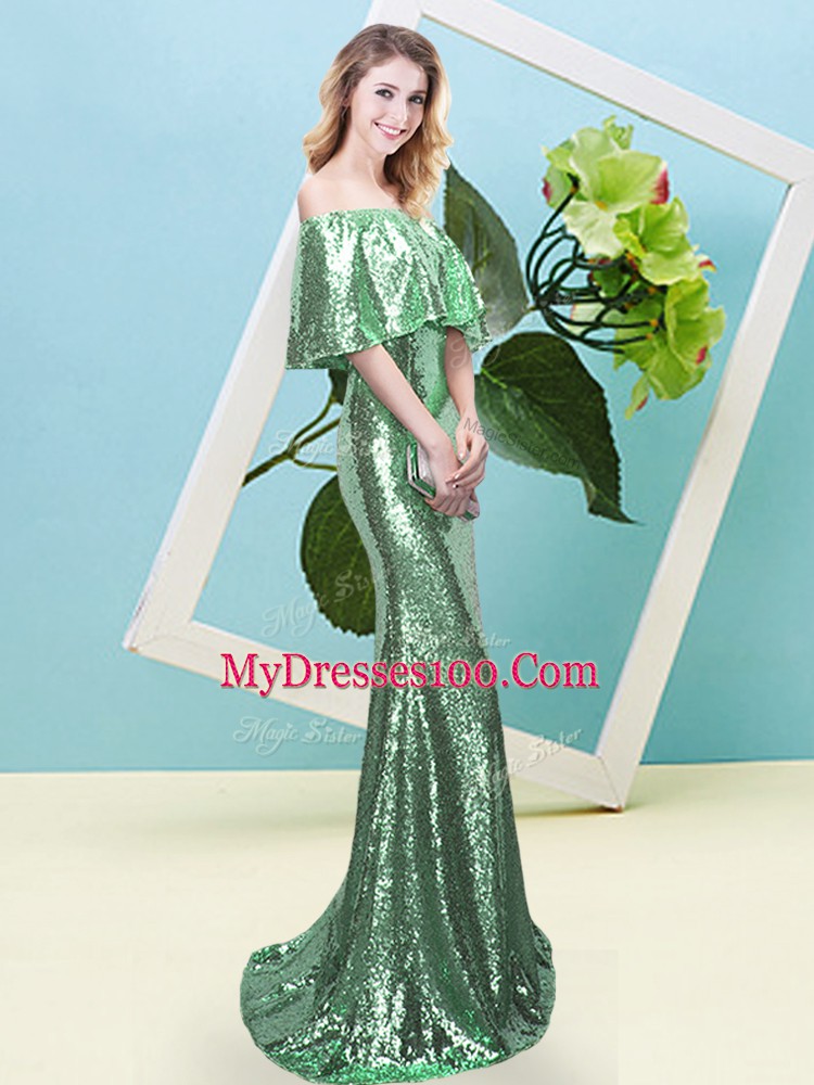 Short Sleeves Sequins Zipper Prom Dress