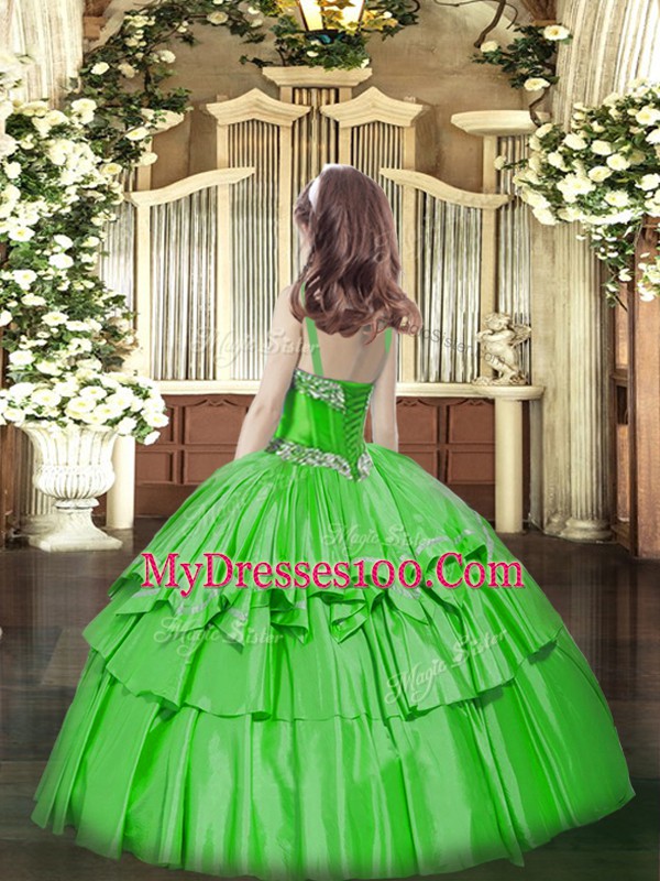 Customized Lilac Sleeveless Floor Length Beading and Ruffled Layers Lace Up Kids Pageant Dress