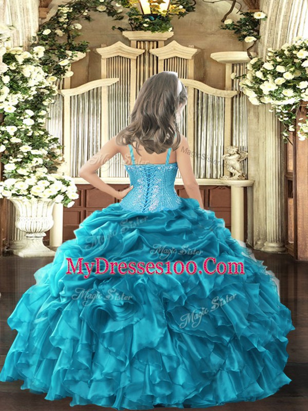 Purple Lace Up Child Pageant Dress Beading and Ruffles Sleeveless Floor Length