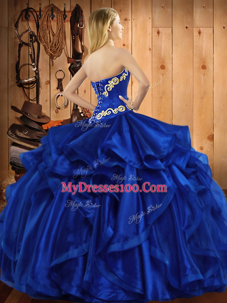 Cute Rust Red Ball Gowns Sweetheart Sleeveless Organza Floor Length Lace Up Embroidery Ball Gown Prom Dress
