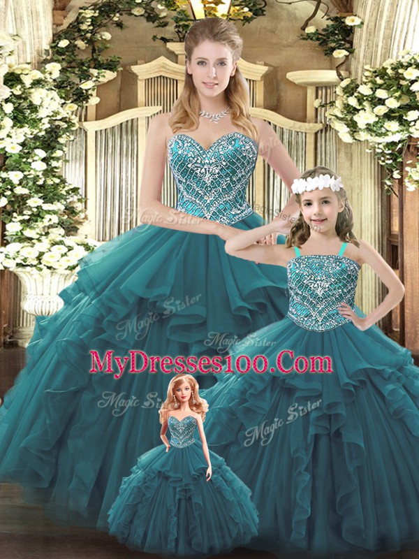 Wonderful Floor Length Teal Sweet 16 Quinceanera Dress Sweetheart Sleeveless Lace Up