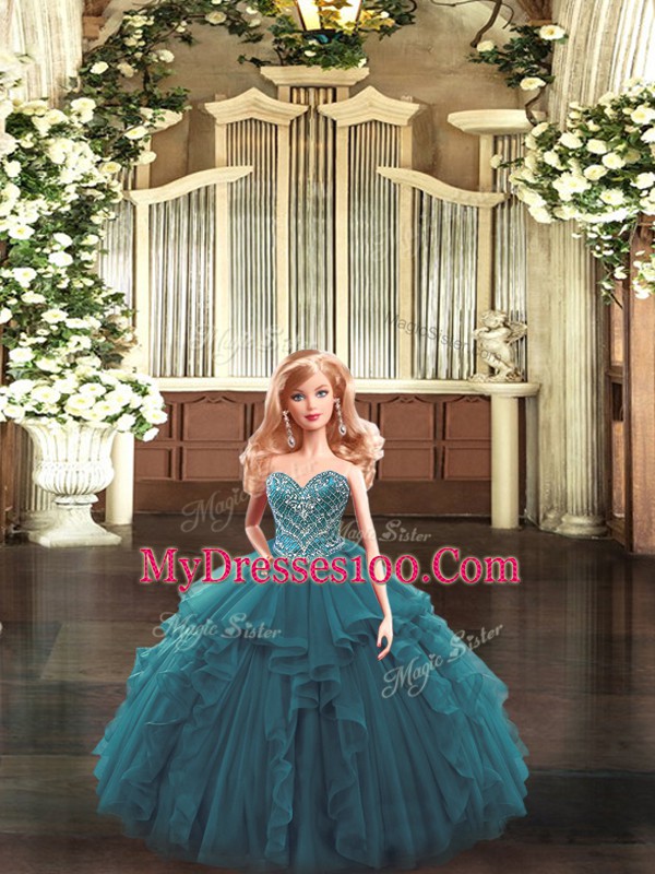 Wonderful Floor Length Teal Sweet 16 Quinceanera Dress Sweetheart Sleeveless Lace Up