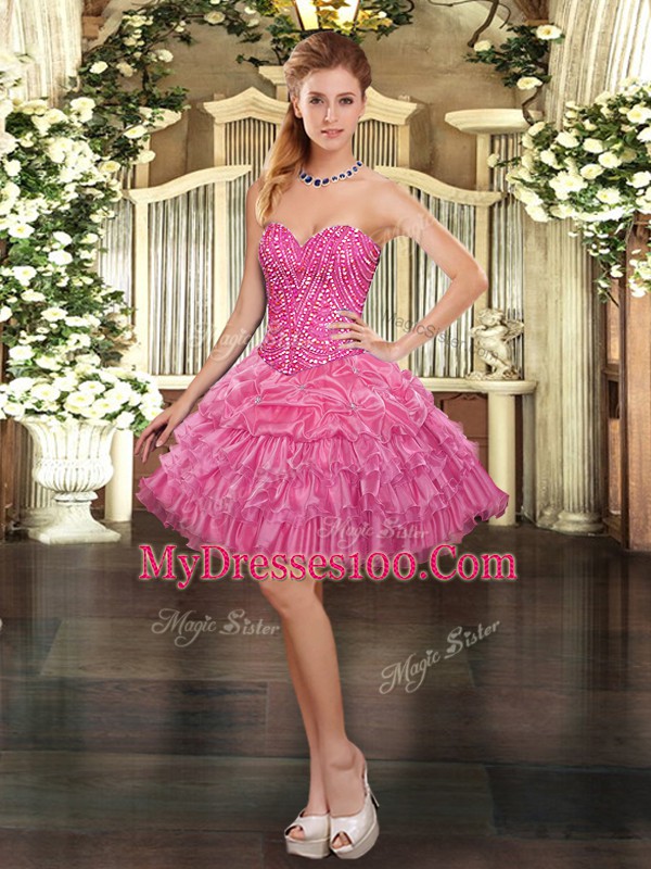 Sleeveless Lace Up Mini Length Beading and Ruffled Layers and Pick Ups Prom Party Dress