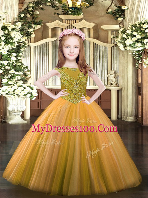 Orange Sleeveless Beading Floor Length Pageant Dresses