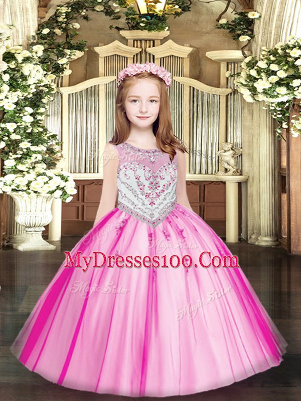 Discount Scoop Sleeveless Tulle Pageant Dress for Teens Beading and Appliques Zipper