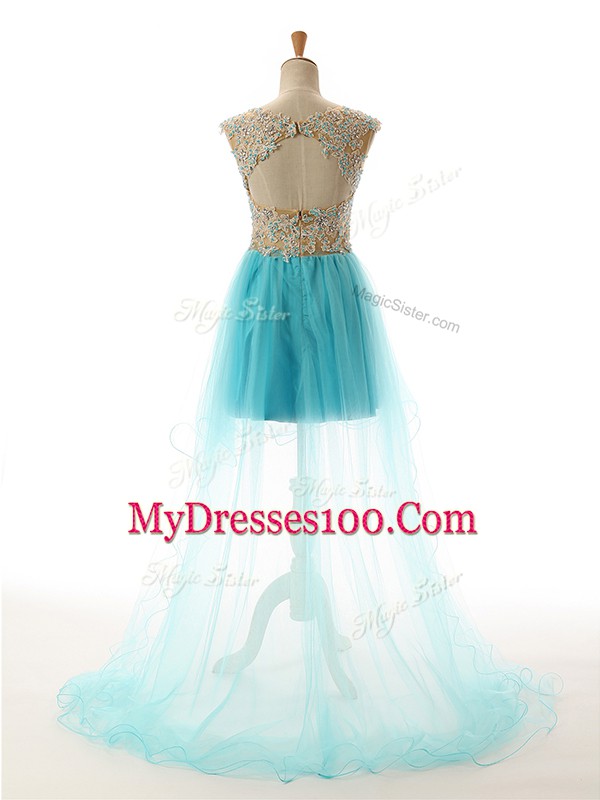 High Low Watermelon Red Tulle Sleeveless Appliques