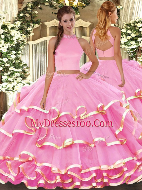 Sleeveless Beading and Ruffled Layers Backless 15th Birthday Dress