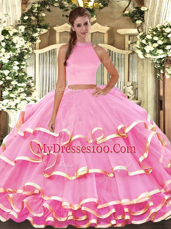 Sleeveless Beading and Ruffled Layers Backless 15th Birthday Dress