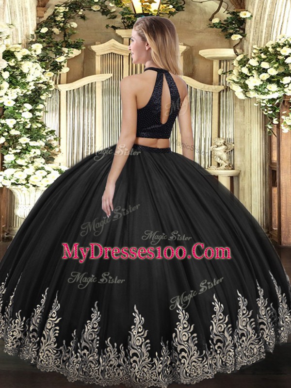 Sleeveless Tulle Floor Length Backless 15th Birthday Dress in Fuchsia with Beading and Appliques