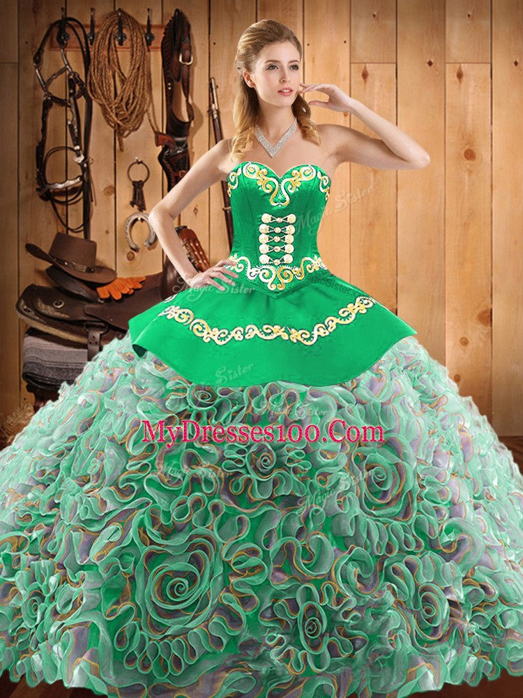 Multi-color Quinceanera Gown Military Ball and Sweet 16 and Quinceanera with Embroidery Sweetheart Sleeveless Sweep Train Lace Up