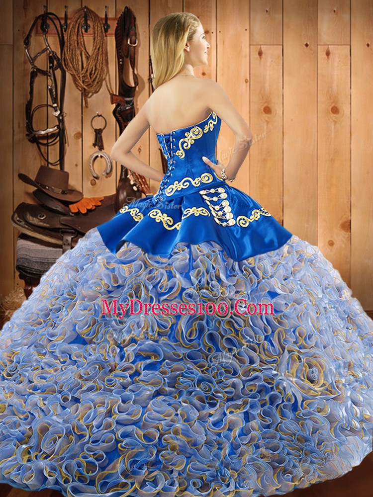 Multi-color Quinceanera Gown Military Ball and Sweet 16 and Quinceanera with Embroidery Sweetheart Sleeveless Sweep Train Lace Up