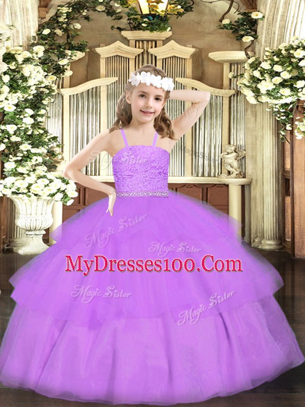 Floor Length Ball Gowns Sleeveless Lavender Little Girls Pageant Dress Wholesale Zipper