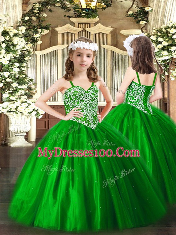 Suitable Green Ball Gowns Beading Quinceanera Dresses Lace Up Tulle Sleeveless Floor Length