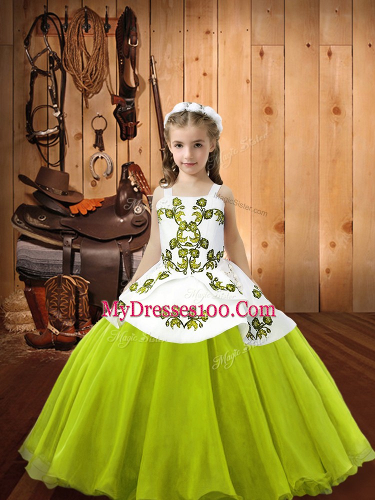 Floor Length Yellow Green Little Girls Pageant Dress Straps Sleeveless Lace Up