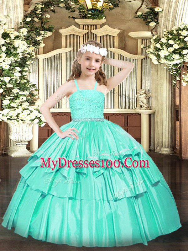 Straps Sleeveless Zipper Kids Formal Wear Turquoise Organza