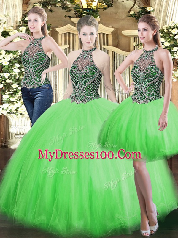 Fashionable Sleeveless Floor Length Beading Lace Up Quinceanera Gown with