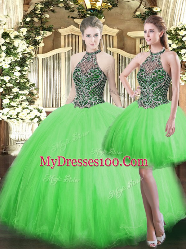 Fashionable Sleeveless Floor Length Beading Lace Up Quinceanera Gown with