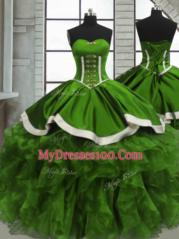 Ball Gowns Quinceanera Gown Green Sweetheart Organza Sleeveless Floor Length Lace Up