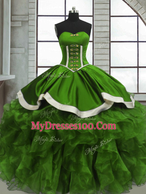 Ball Gowns Quinceanera Gown Green Sweetheart Organza Sleeveless Floor Length Lace Up