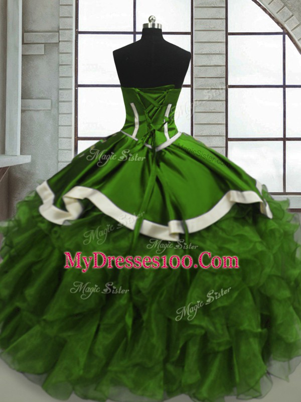 Ball Gowns Quinceanera Gown Green Sweetheart Organza Sleeveless Floor Length Lace Up