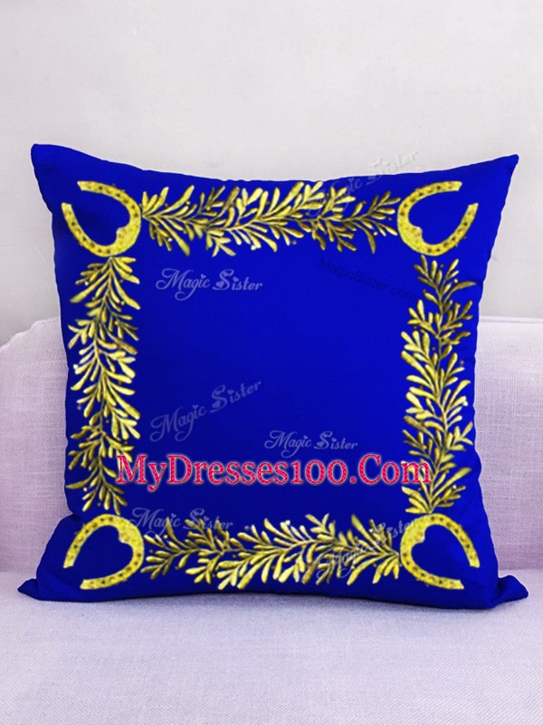Graceful Off The Shoulder Sleeveless Lace Up Quinceanera Dresses Royal Blue Satin and Organza