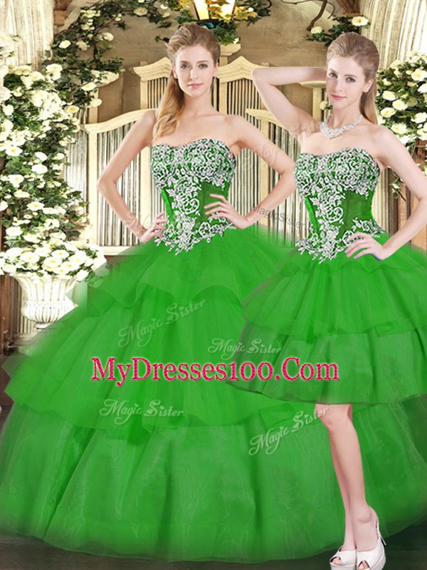 Admirable Two Pieces 15 Quinceanera Dress Green Sweetheart Organza Sleeveless Floor Length Lace Up