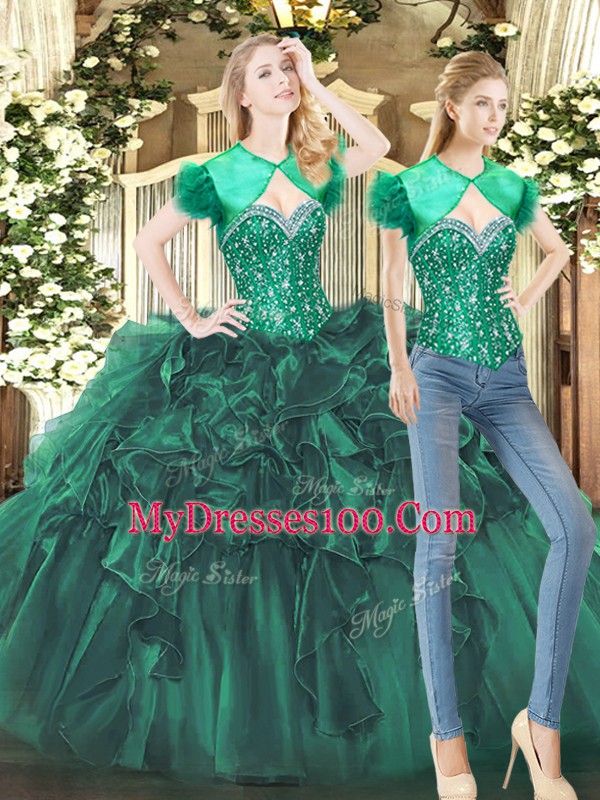 Ball Gowns Sweet 16 Quinceanera Dress Dark Green Sweetheart Tulle Sleeveless Floor Length Lace Up