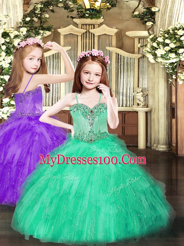 Turquoise Ball Gowns Tulle Sweetheart Sleeveless Beading and Ruffles Floor Length Lace Up 15th Birthday Dress