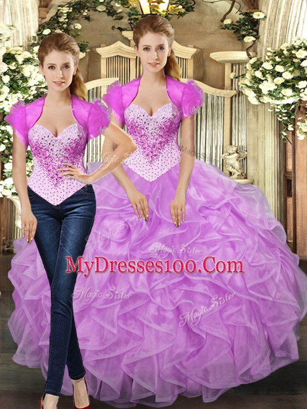 Modern Floor Length Ball Gowns Sleeveless Lilac Sweet 16 Quinceanera Dress Lace Up