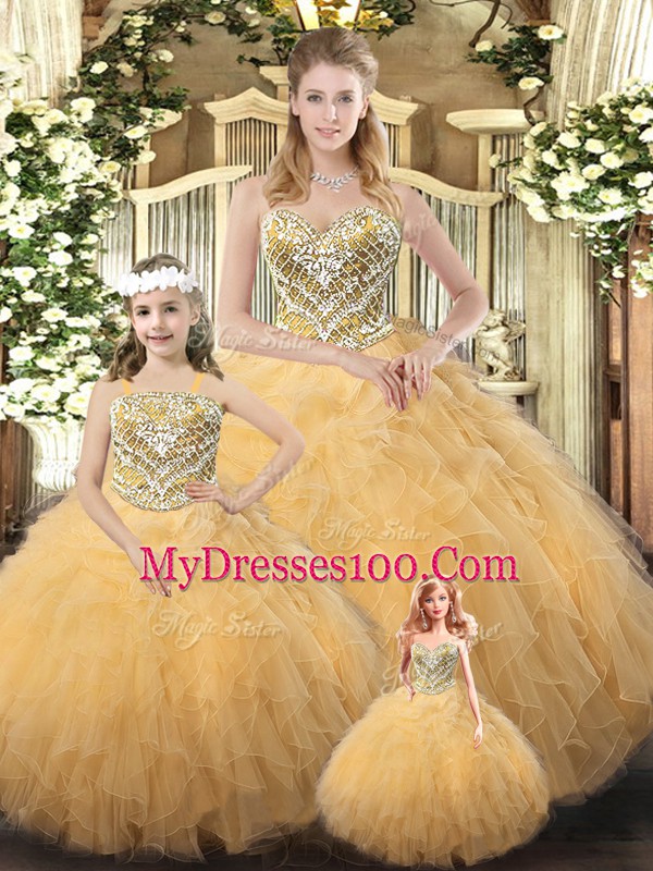 Admirable Sweetheart Sleeveless Organza Sweet 16 Dresses Beading and Ruffles Lace Up