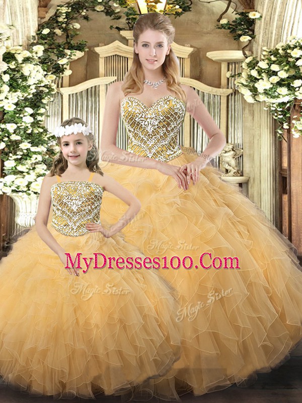 Admirable Sweetheart Sleeveless Organza Sweet 16 Dresses Beading and Ruffles Lace Up