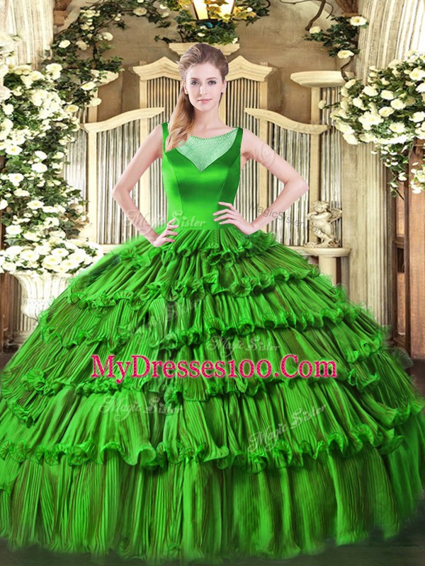 Ball Gowns Sweet 16 Quinceanera Dress Green Scoop Organza Sleeveless Floor Length Side Zipper
