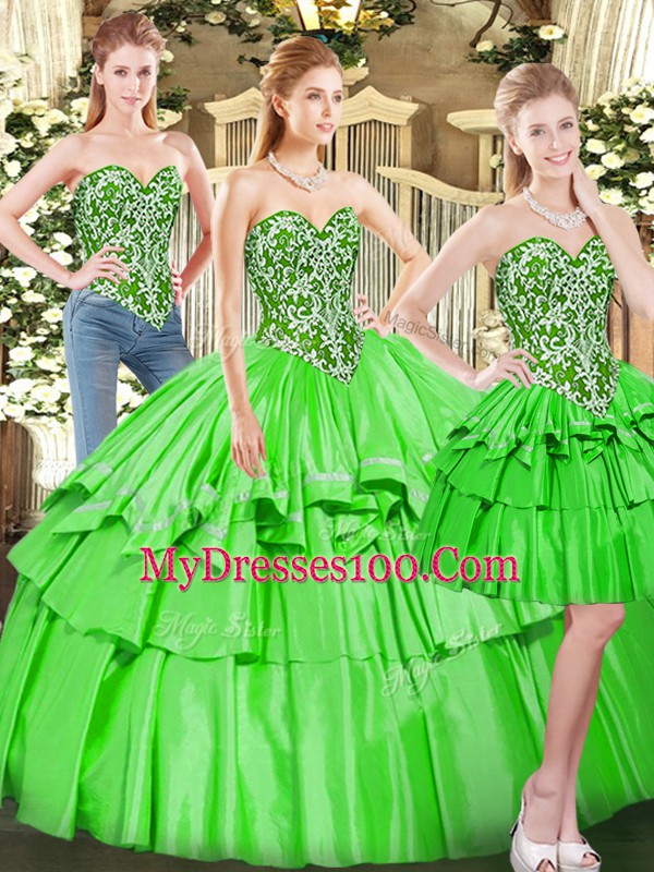 Sleeveless Lace Up Floor Length Beading and Ruffled Layers Sweet 16 Dress