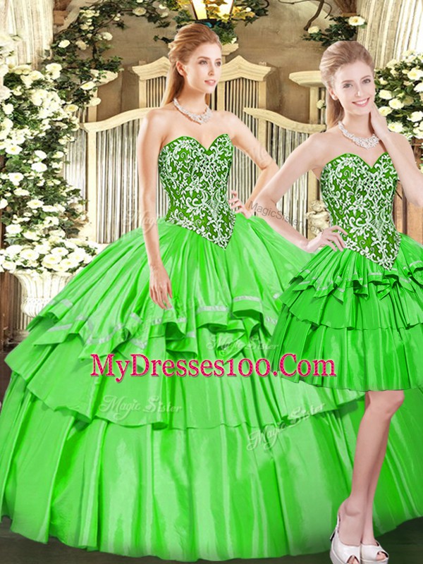 Sleeveless Lace Up Floor Length Beading and Ruffled Layers Sweet 16 Dress