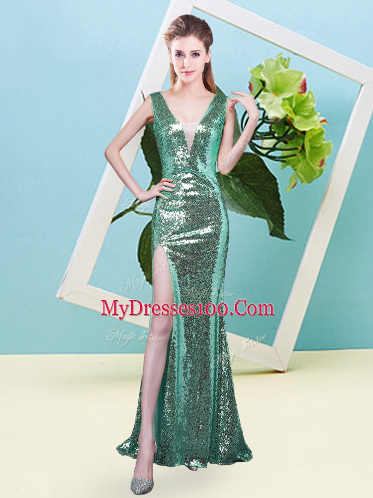 Glamorous Sequined Sleeveless Floor Length Prom Dresses and Sequins