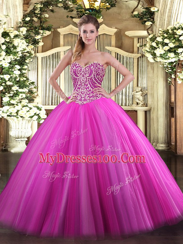 Gorgeous Tulle Sleeveless Floor Length Sweet 16 Dresses and Beading
