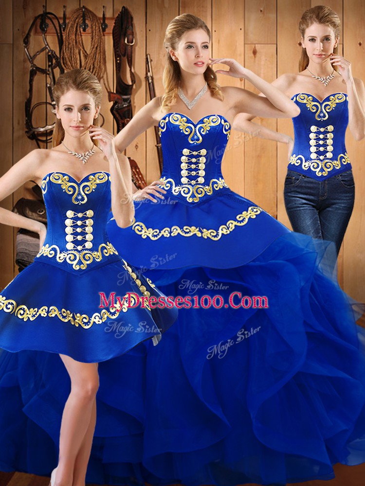 Exceptional Ball Gowns Ball Gown Prom Dress Blue Sweetheart Organza Sleeveless Floor Length Lace Up
