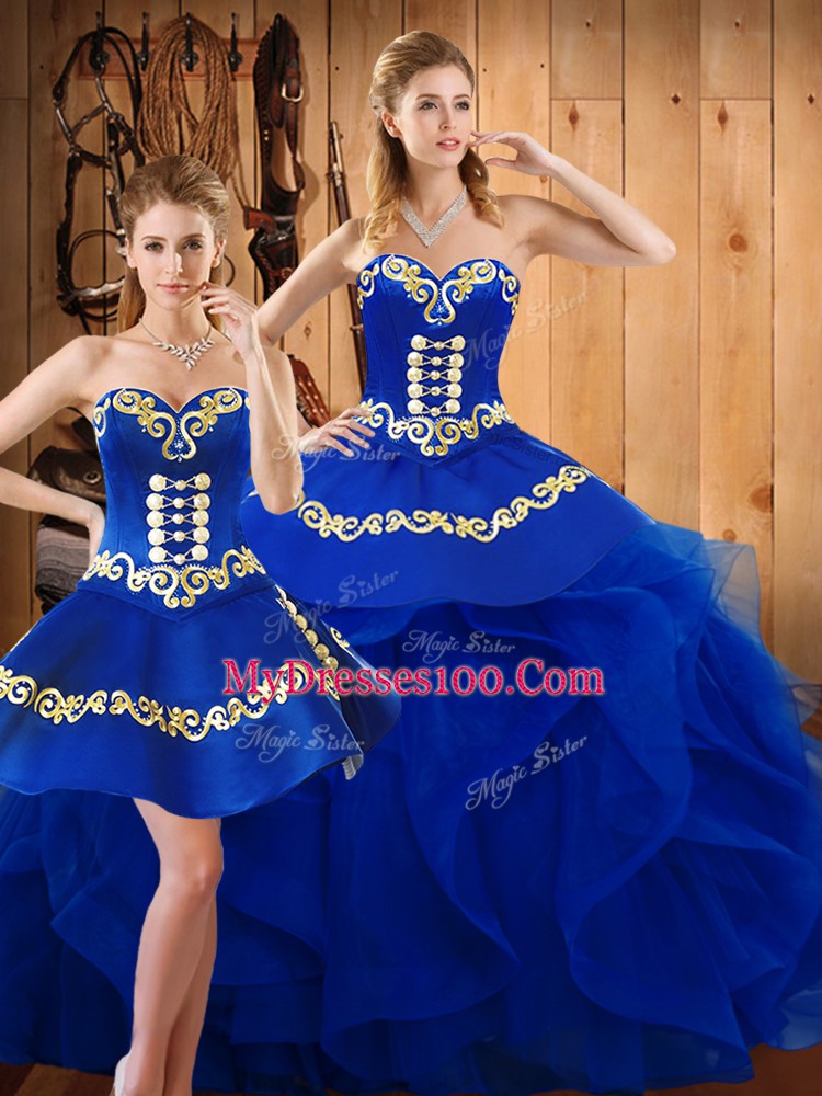 Exceptional Ball Gowns Ball Gown Prom Dress Blue Sweetheart Organza Sleeveless Floor Length Lace Up