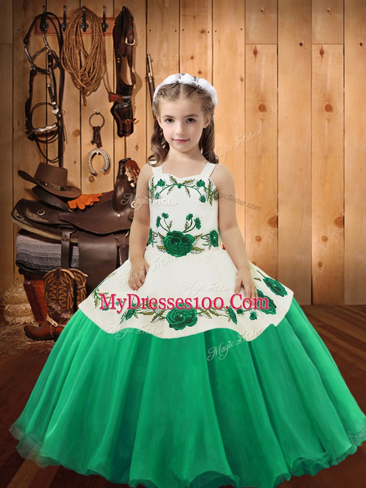Elegant Floor Length Turquoise Little Girls Pageant Dress Wholesale Straps Sleeveless Lace Up
