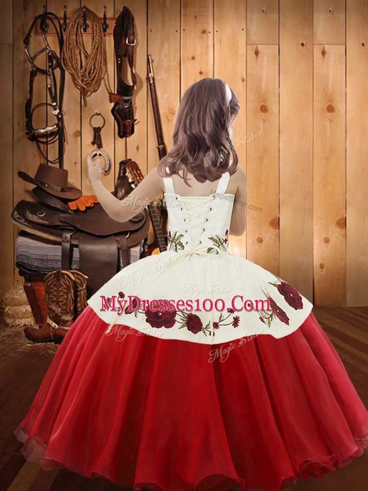 Elegant Floor Length Turquoise Little Girls Pageant Dress Wholesale Straps Sleeveless Lace Up