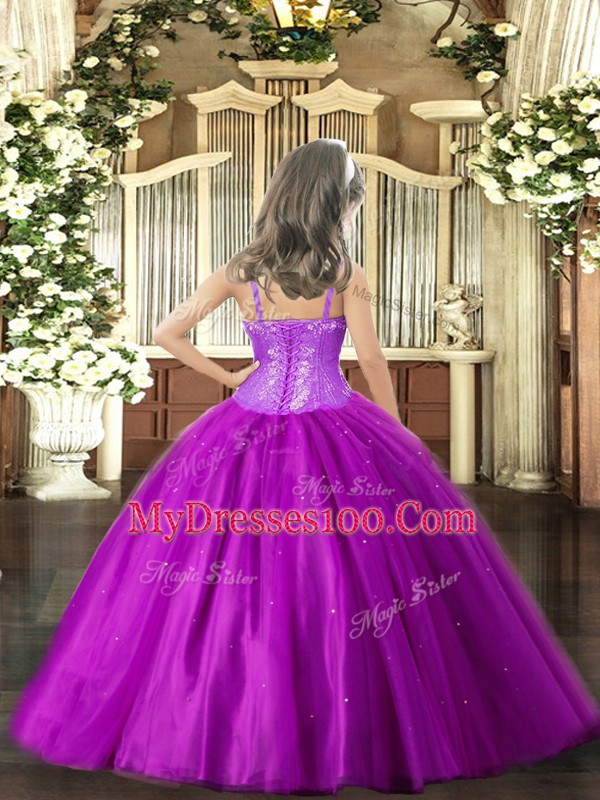 Tulle Sleeveless Floor Length Little Girls Pageant Dress Wholesale and Beading